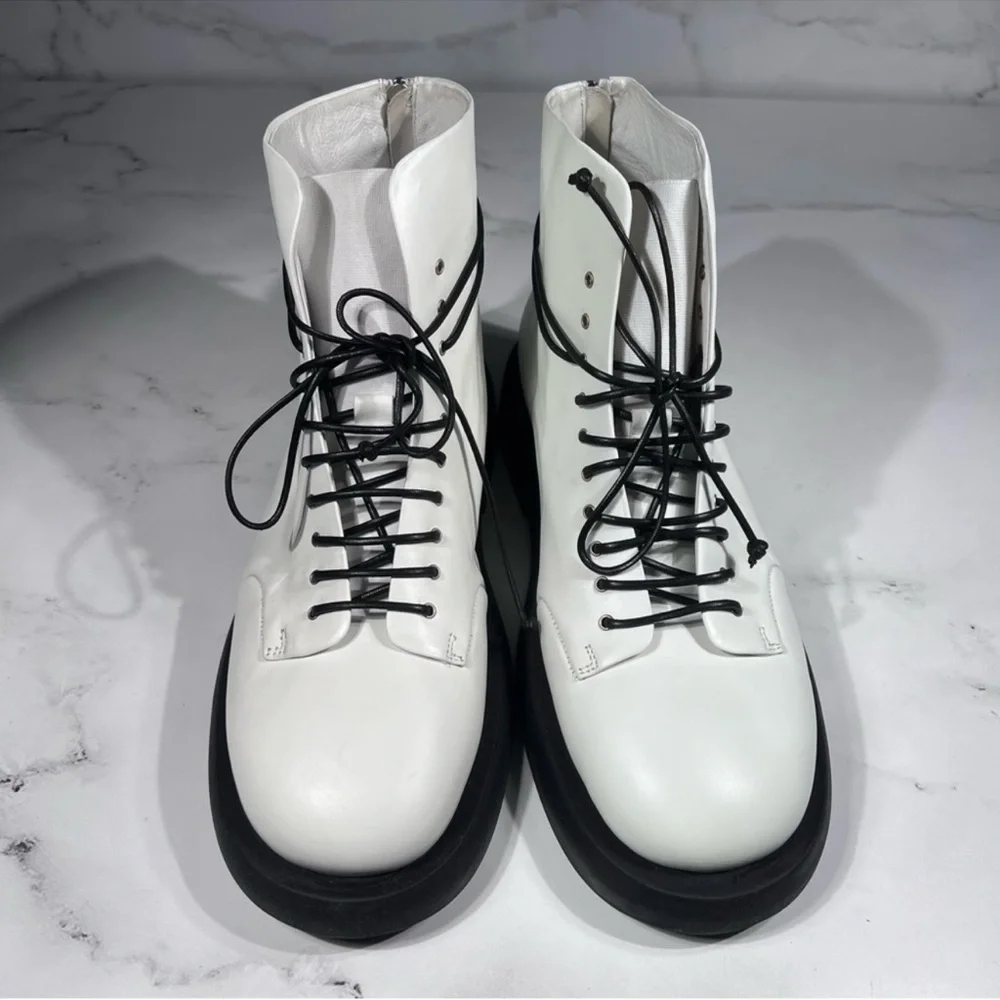 Marsell Gommello MMG470 Matte Big Sole Lace Up White Leather Boots